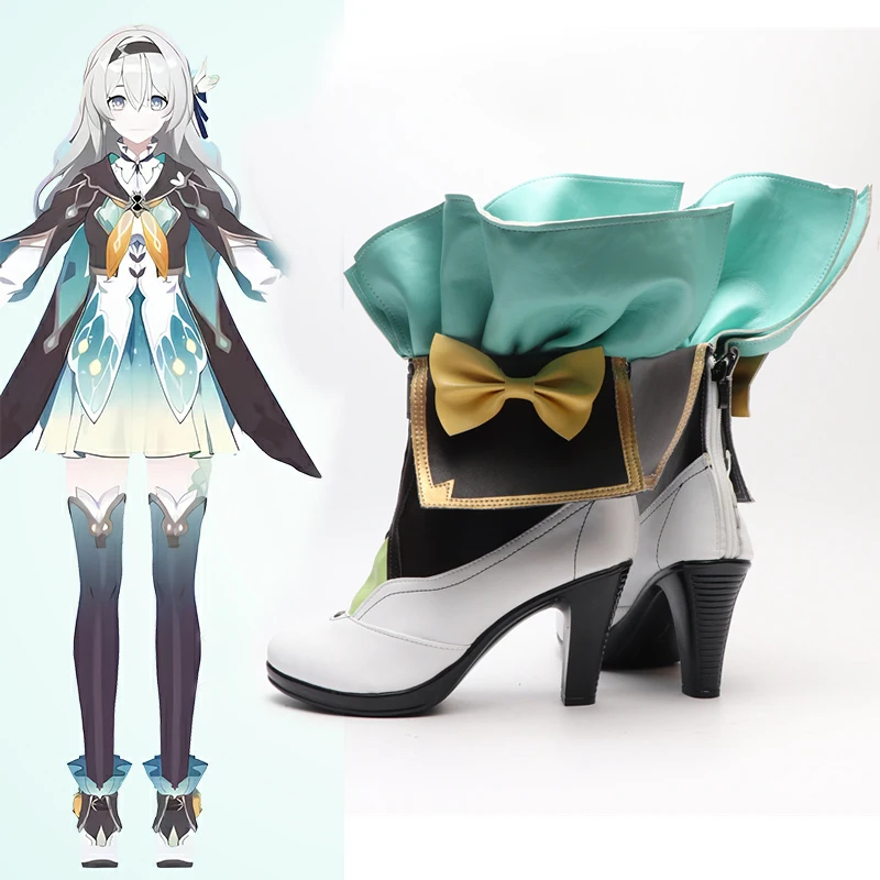 

Star Rail cos Firefly Custom cosplay shoes Lake green collar White High Heel delicate Accessory Shoes