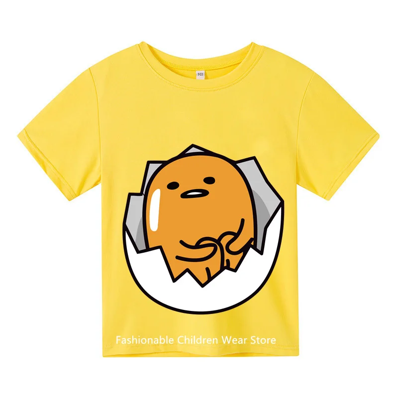 

Футболка Gudetama с рисунком, Летняя Повседневная рубашка с коротким рукавом, одежда для мальчиков, одежда для девочек, летняя модная женская одежда