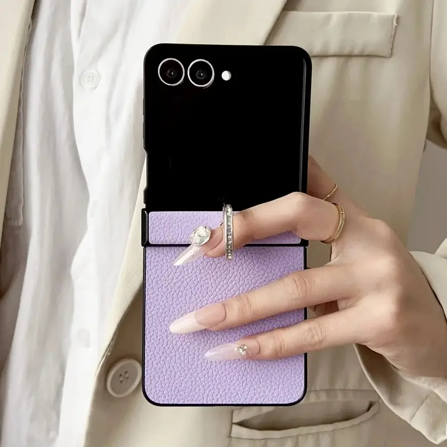Luxury Lychee Pattern Leather Case with Metal Finger Ring Holder and Diamond Grip Buckle Bracket