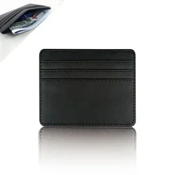 PU Leather Slim Multi - Slot Card Holder Wallet - Candy Color (4 slots - Black)