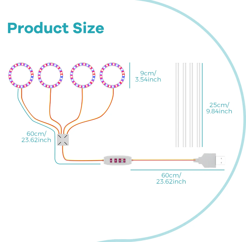 LED-Pflanzenwachstumslicht, USB, 5 V, Vollspektrum, hydroponisch, dimmbar, Timer, automatisches Ein-/Ausschalten, Kaktusblumen, Sukkulenten-Wachstumszuchtlampe – Detail 12