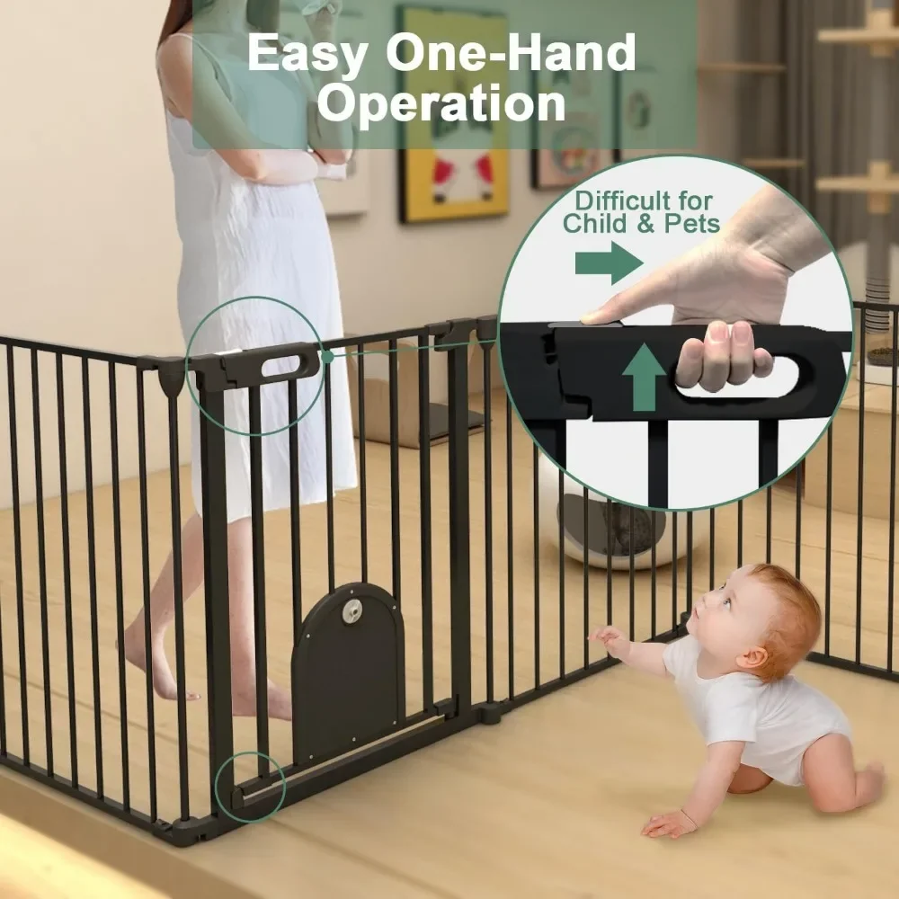 192" Extra Wide Baby Gate Cat Door Foldable Dog Gate Pet House Stairs Doorways Fireplace