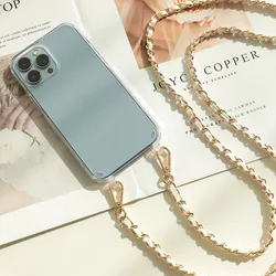 DIY Luxury Pearl Chain Crossbody Strap Shockproof Acrylic Lanyard Phone Case for iPhone 15 Plus (Case white gold)