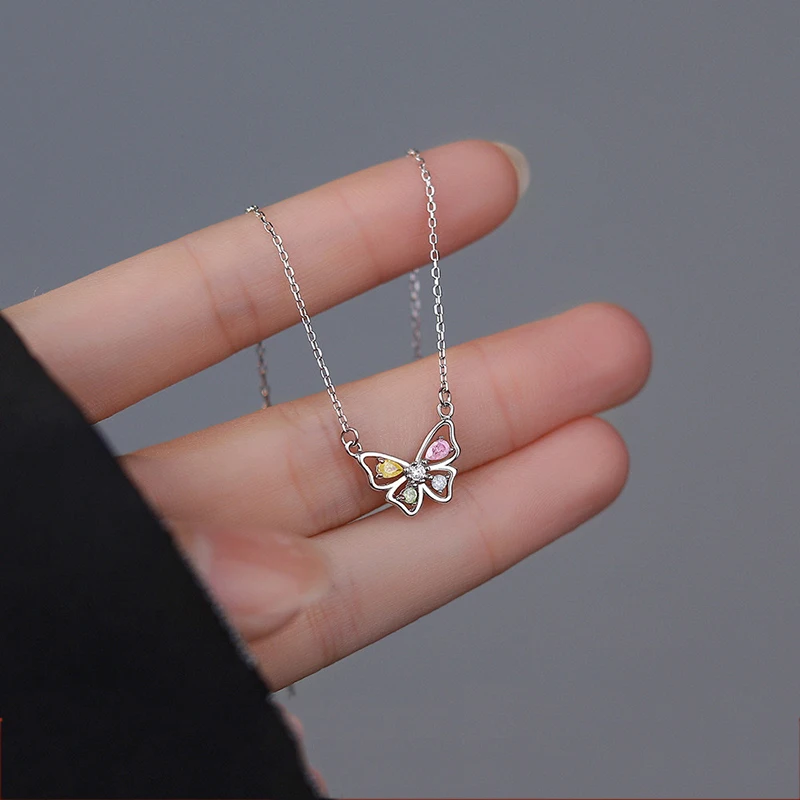 

925 Sterling Silver Butterfly Necklace Delicate Animal Choker Shiny Collarbone Chain Birthday Gift For Women's Fashion Jewelry