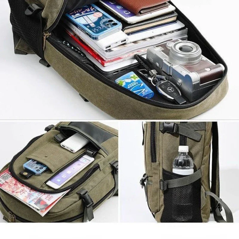 2025 New Mountaineering Bag Backpack for Men Canvas Large Capacity High School Backpacks Outdoor Travel Camping Bag Computer Bag