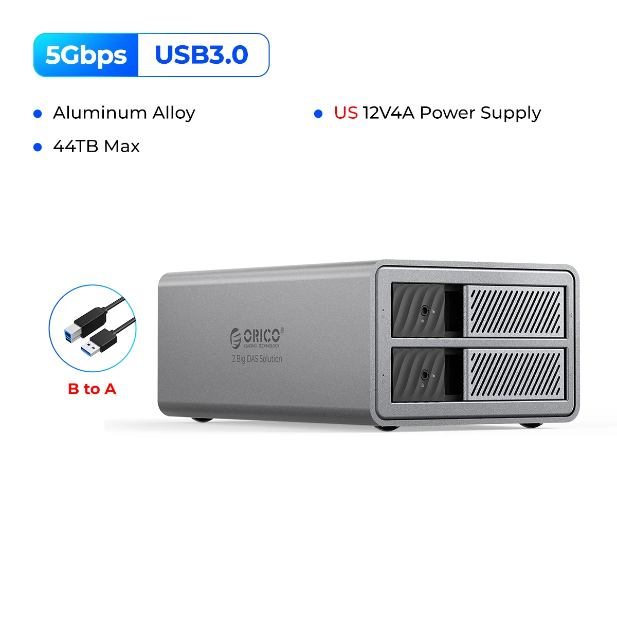 Boîtier RAID Externe 2 Baies Pour Disques 2.5" Et 3.5" - Supporte RAID 0/1/JBOD/PM, USB 3.2, 40 To Max, Ventilation, Aluminium - Pour Windows/Mac/Linux