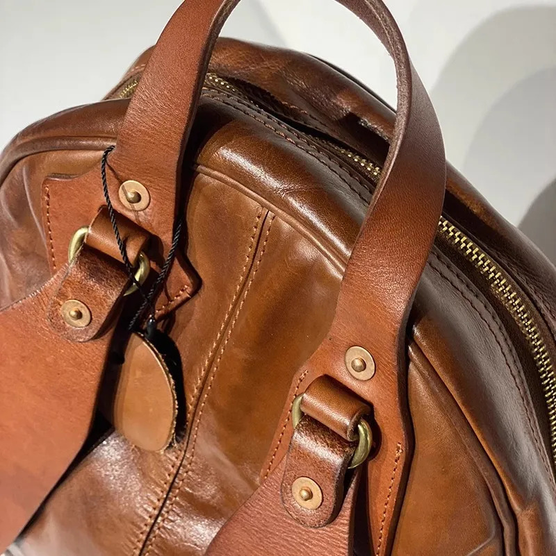 Simple vintage luxury genuine leather men's women's backpack handmade natural high-quality soft real cowhide female schoolbag