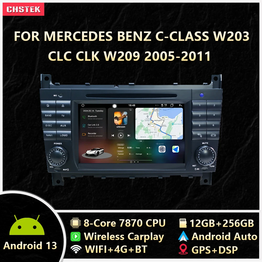 

CHSTEK Car Radio 7870 125G+256G Carplay Android Auto For Mercedes Benz C-Class W203 CLC CLK W209 2005-2011 GPS Bluetooth WIFI 4G