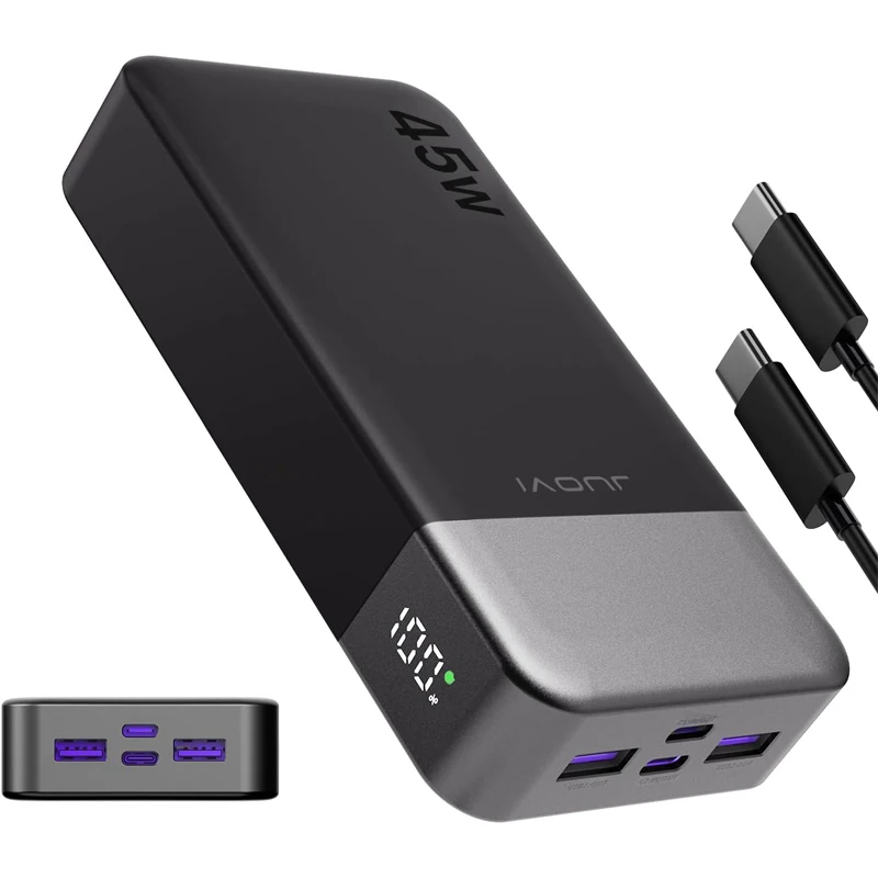 JUOVI 20000mah Power Bank 45W Fast Charging Portable Charger External Battery Pack with LED Display for iPhone Android Laptop