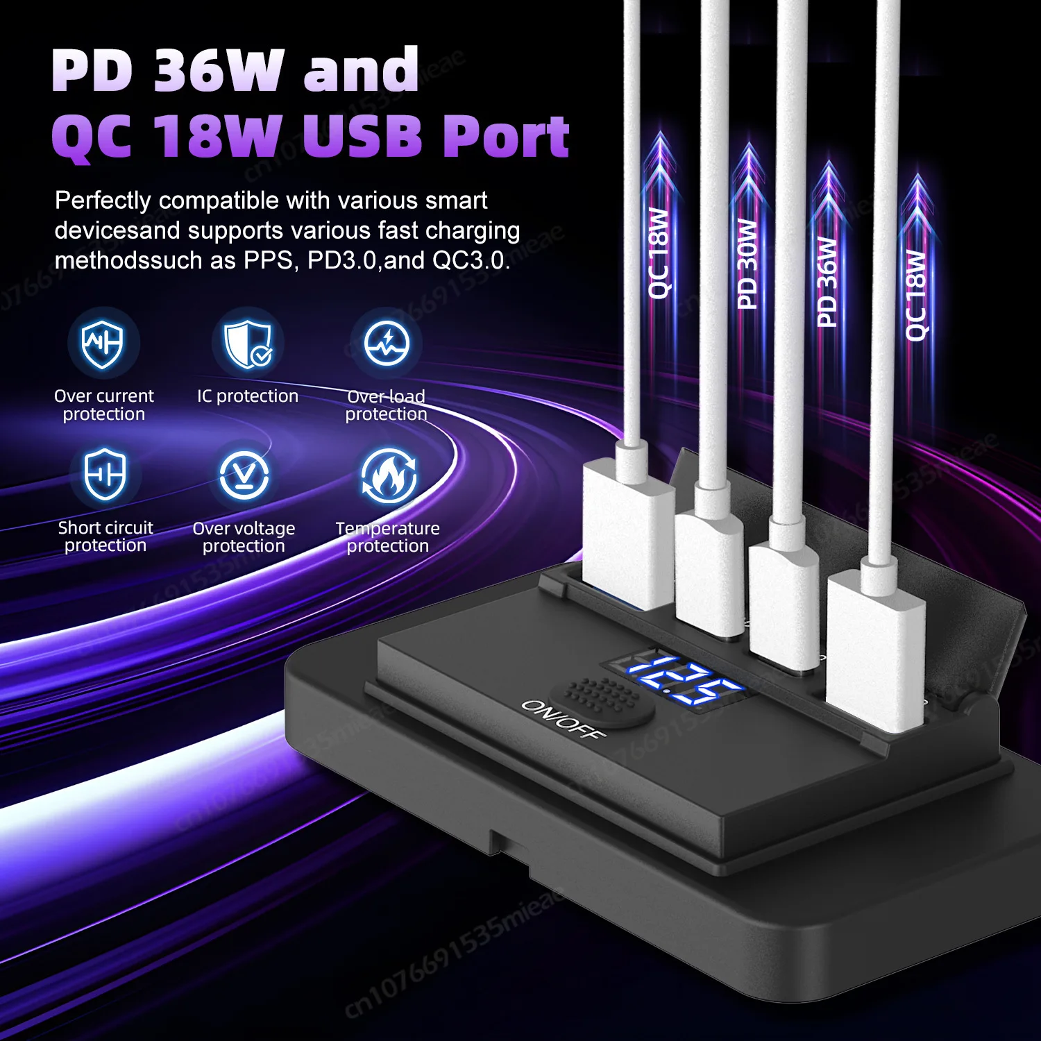 High-Power 4-Port USB Charger Outlet with Switch & Voltmeter - Fast Charging Wall Mount