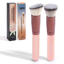 Premium Foundation Brush Set - 2 Piece Flat & Angled Kabuki Brushes for Liquid and Powder Applications (Pink)
