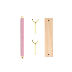 Elegant Pink Velvet Jewelry Ring Display Stand with Wooden and Metal Accents (Black)