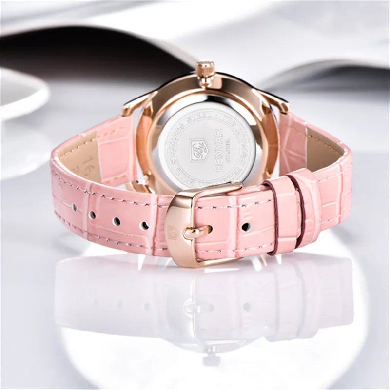 Benyar-relógio de Pulso de Couro Impermeável Feminino Quartzo Elegante Marca Superior Luxo Novo Moda - Image 3