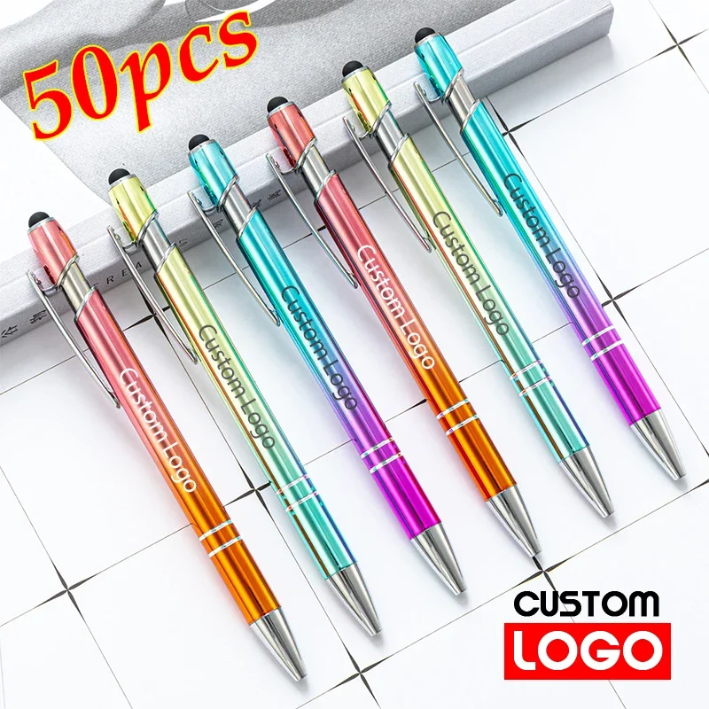 50pcs Metal Ballpoint Pen Custom Logo Touch Screen Pen Office School Advertising Pen Laser Engraving Custom Pen Text Engraving oem lcd screen and digitizer assembly part replacement for huawei mate 10 without logo gold