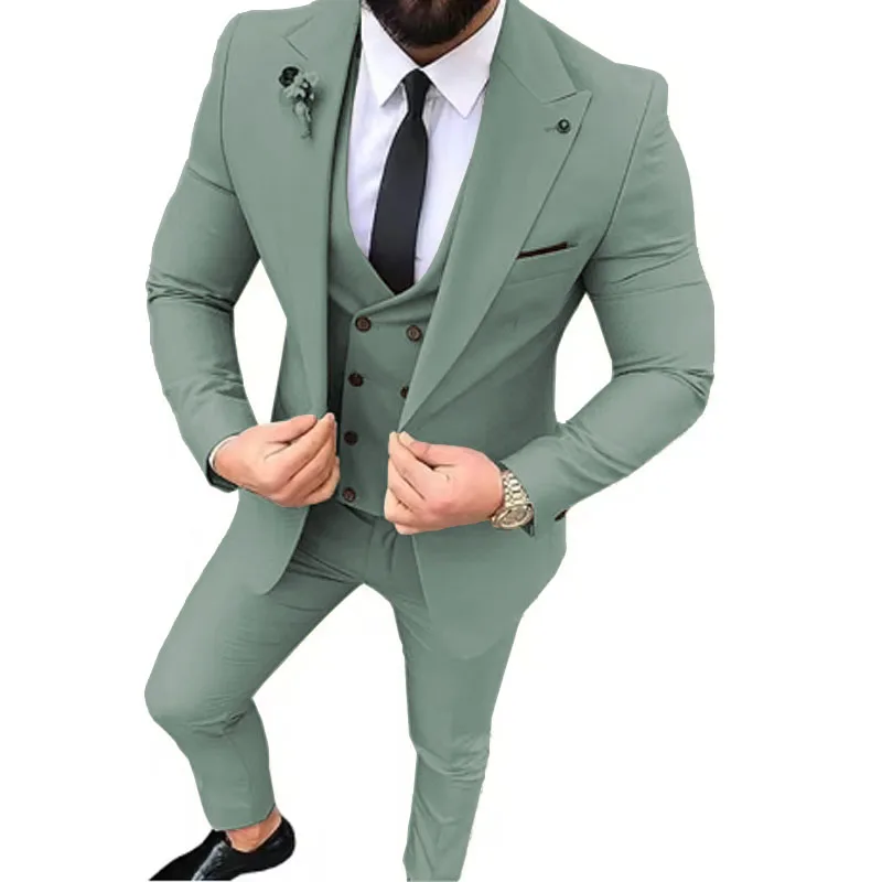 Fashion Suit for Men 3 Piece Blazer Vest and Pant Set Peak Lapel High Quality Male Suit Wedding Dress Banquet Comfy for Men