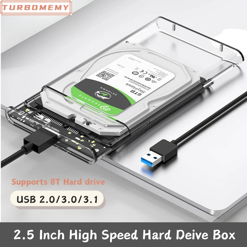 Transparent Hard Disk Box 2.5inch SSD SATA to USB3.0 3.1 Type C Mobile External HDD Case Support 8TB For SDD HDD Shell Enclosure
