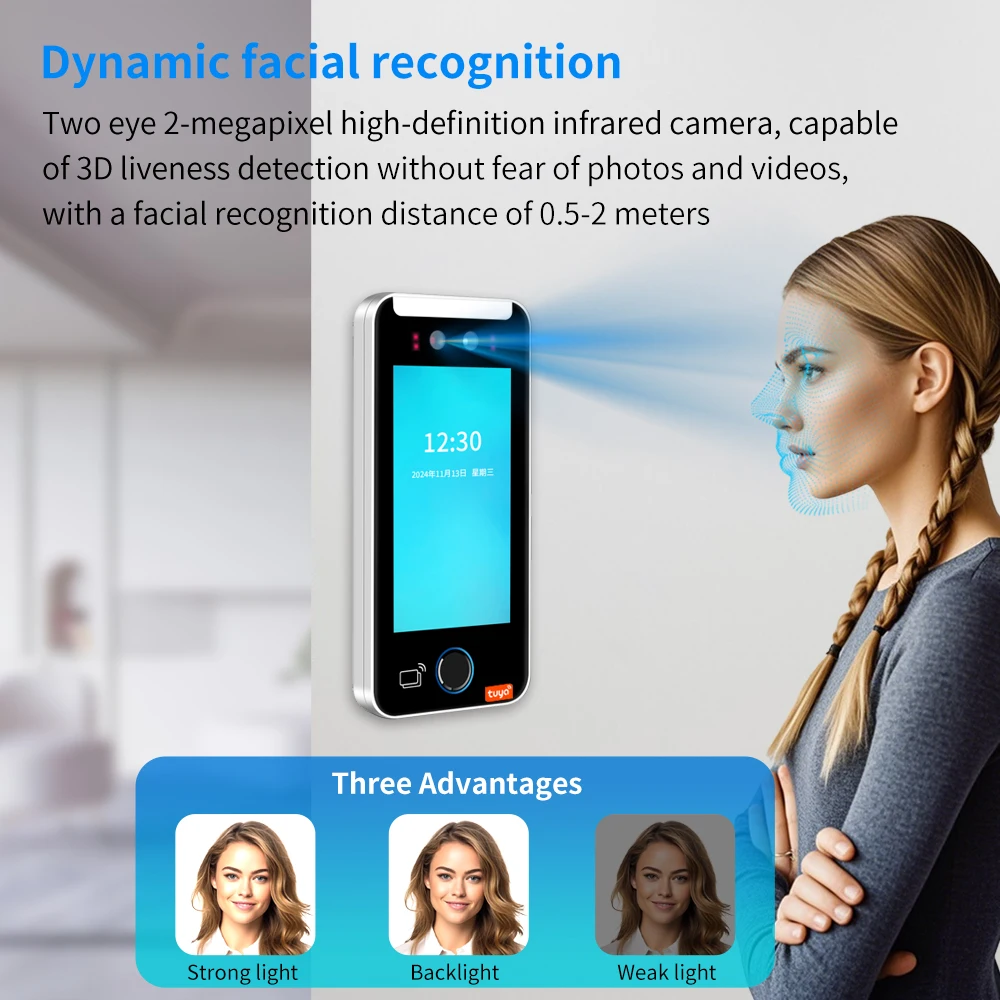 Fingerprint Face Recognition Machine 5Inch Tuya WIFI AI Dynamic Biometric 1080P HD Screen