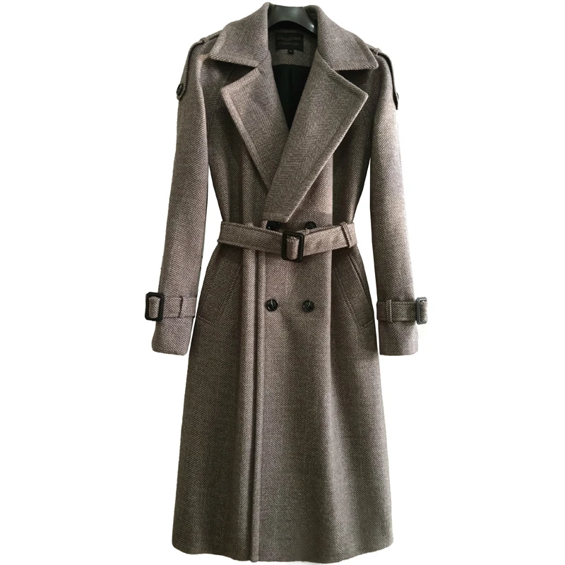 

Fashion Extra Long Herringbone Overcoat Over-the-Knee Men's Autumn and Winter New Style Retro Woolen Jacket Men Coats 6XL