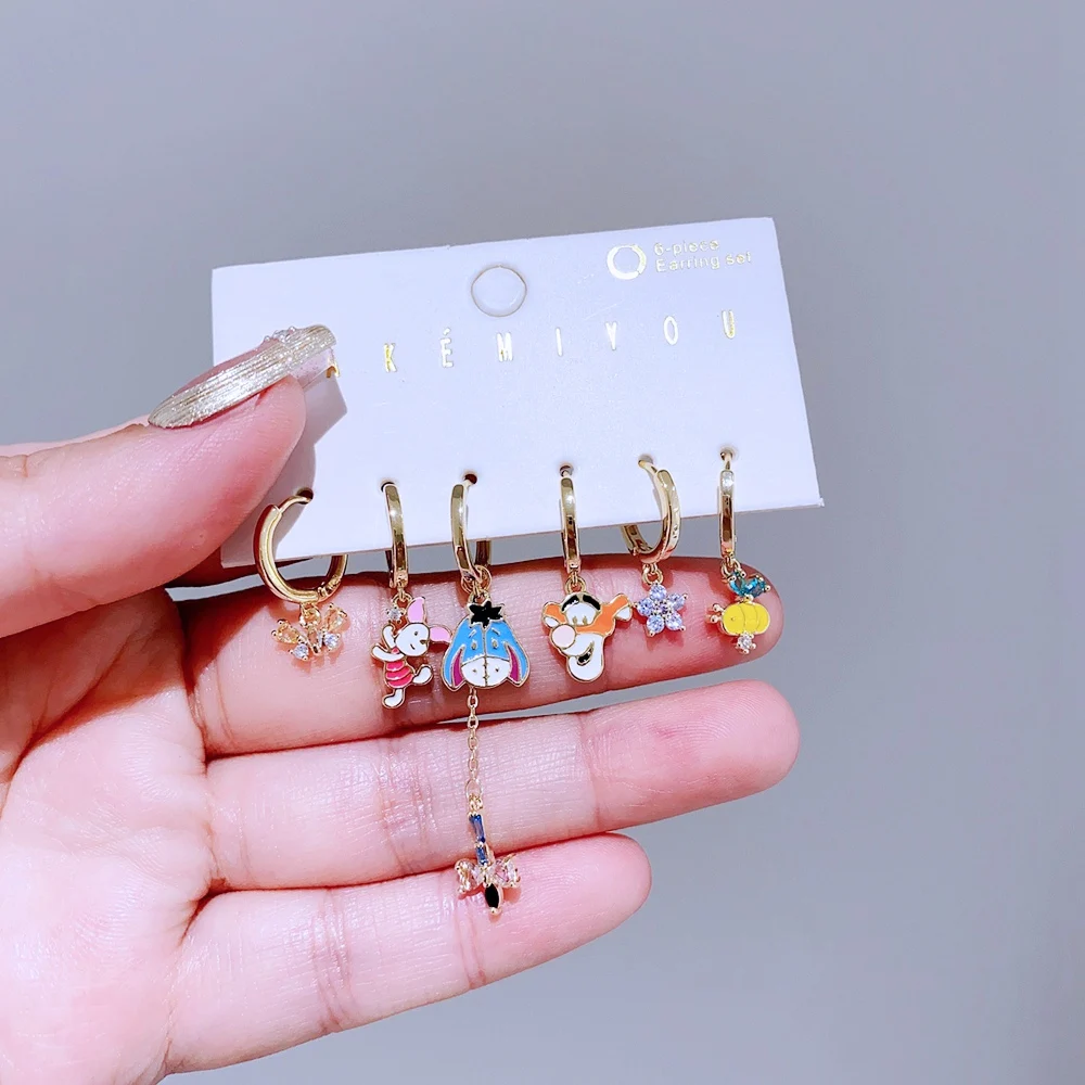 1 SET Muiticolor Sweet Cartoon Animals Pendant Huggie Hoop Earrings for Women Girls Gold Color Jewelry 5