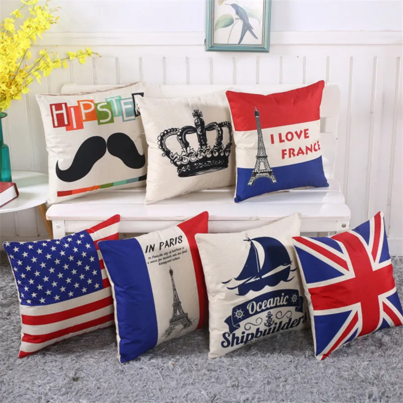 

45x45cm Flag Printed Cotton Linen Home Living Room Bedroom Decor Sofa Cushion Cover Throw Pillowcase