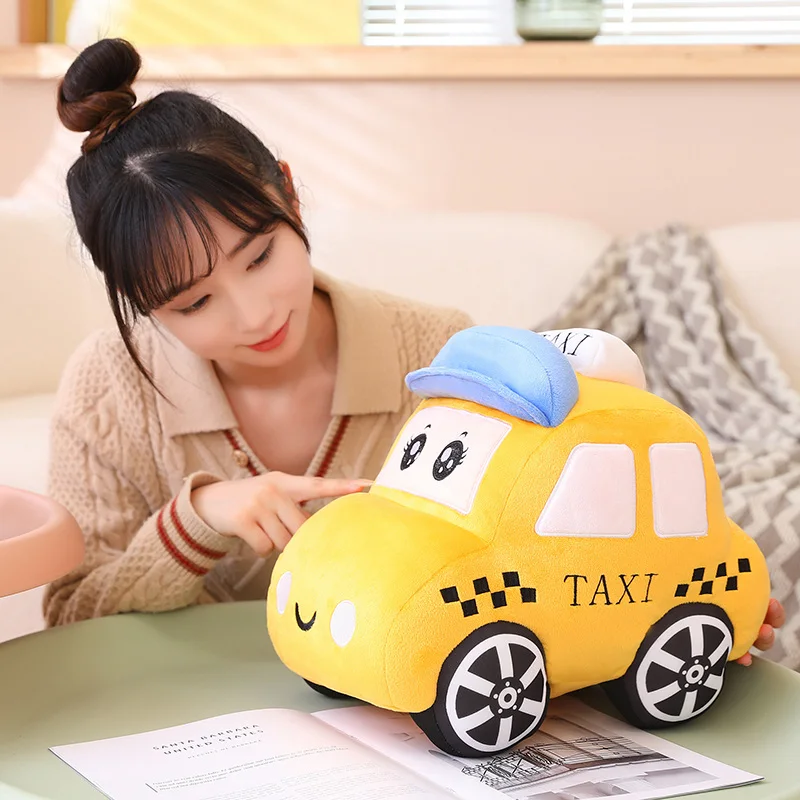 30/40cm Police Auto Taxi Ambulance Pillow Stuffed Blue Yellow White Cute with Eyes Traffic Car Transportation Plushie Gift 3