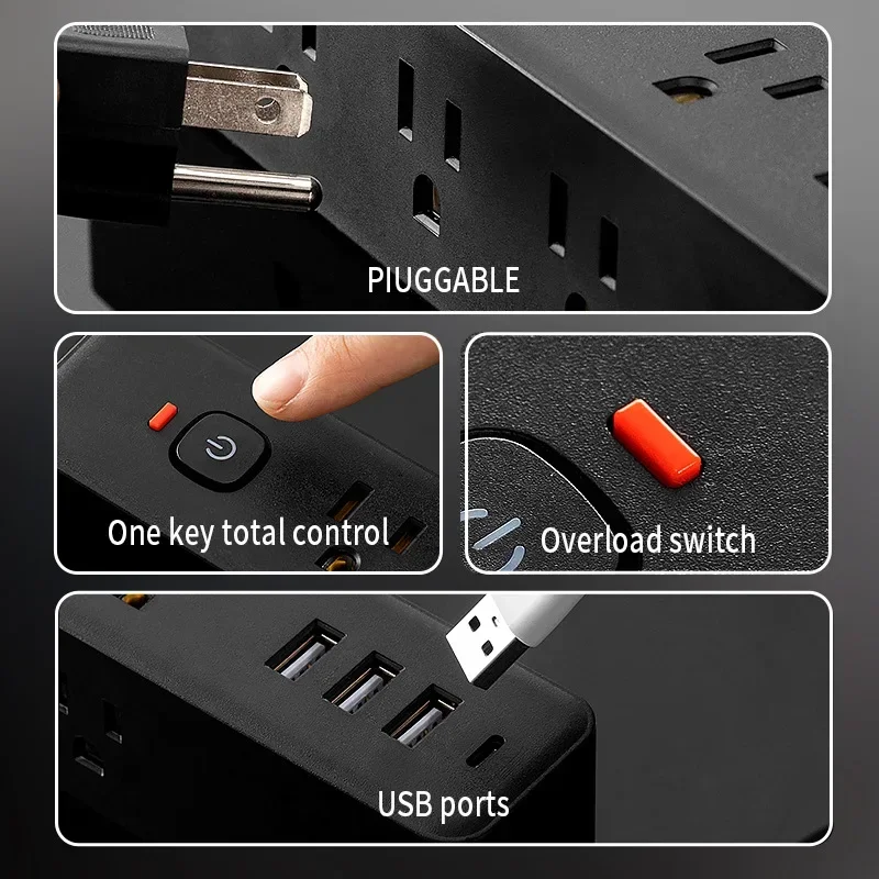 뉴 파워 멀티탭 유니버셜 플러그 (미국형) USB PD 고속 충전 패치 보드, 양면 소켓 포함, 1.5m/5m 연장 케이블 플러그