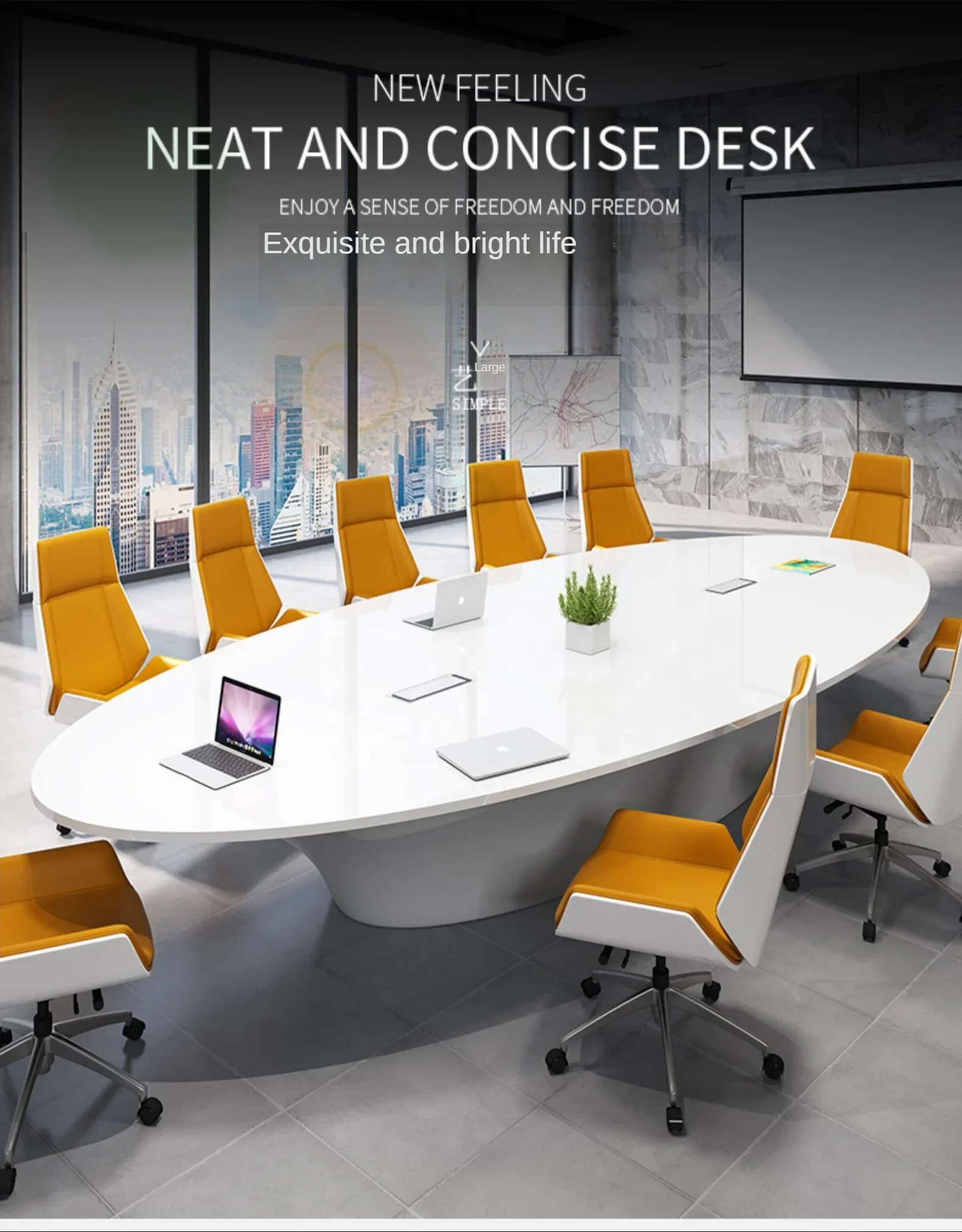 Modern Large conference table white round office desk meeting table 20 seater Office furniture commercial office table chair set