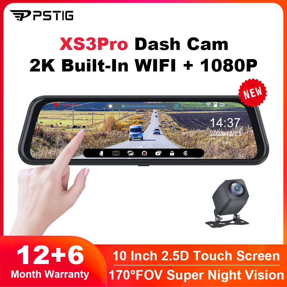 PSTIG XS3Pro New Mirror DVR with WIFI Car Rearview Mirror Recorder 2K