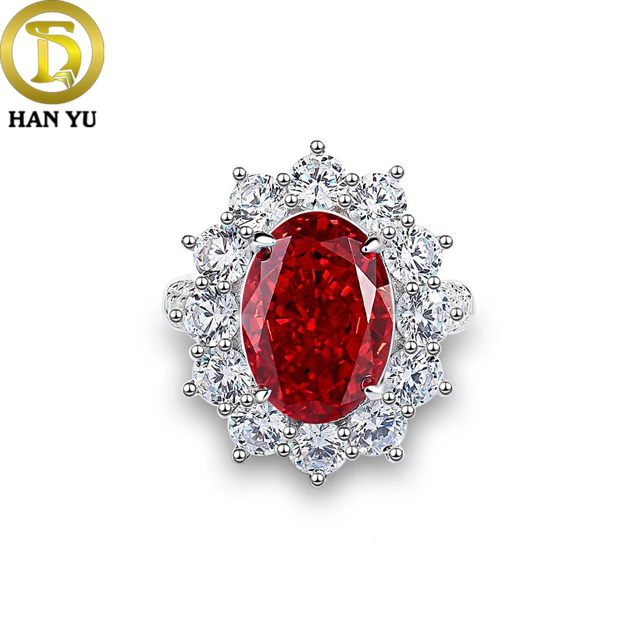 

HanYu Trendy Oval Crushed Ice Cut 10*14mm 925 Sterling Silver Woman's Ring For Party And Gift