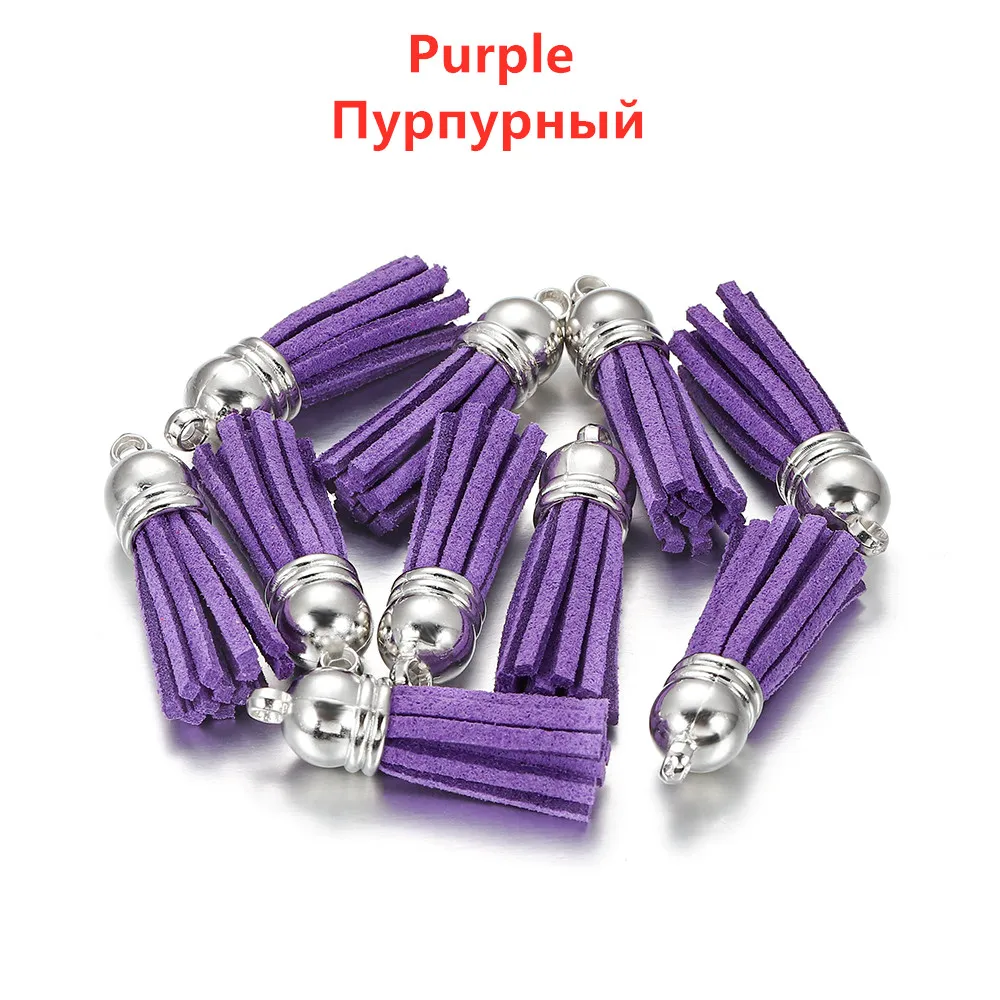 Elegant Leather Tassel Charms with Gold and Silver Caps - Set of 20 for DIY Jewelry and Keychain Crafts