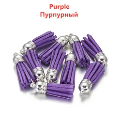 Elegant Leather Tassel Charms with Gold and Silver Caps - Set of 20 for DIY Jewelry and Keychain Crafts (Purple)