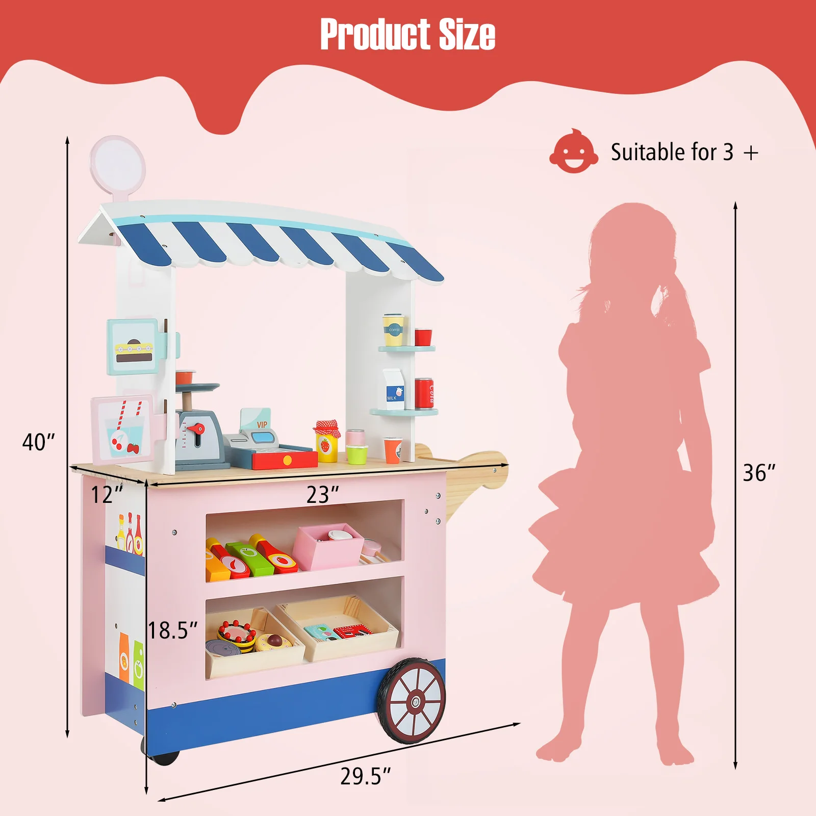 Kids Snacks & Sweets Food Cart Kids Toy Cart Play Set w/ 30 PCS Accessories 2