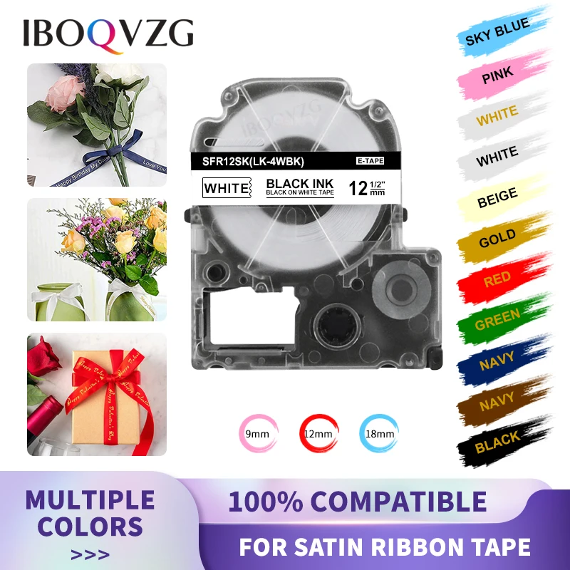 IBOQVZG Satin Ribbon Tape Compatible for Epson Printer 12mm SFR12SK SA-4WKK SA-4KBK SA-4HKK SFR12PK Best for Gifts Wrapping DIY