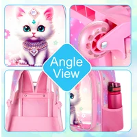 3PCS Rolling Backpack for Girls, Kids Roller Wheels Bookbag, Wheeled Elementary School Bag with Lunch Bag - Cat 2