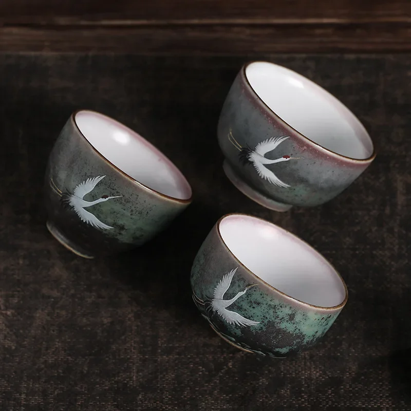 Tea Cup Rui Ching Cheung Crane Tea Cup Handmade Stoneware Kiln Baked Retro Teacup Personal Master Cup Teacups Tea