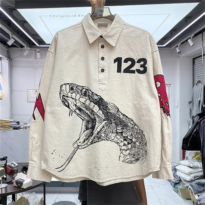 

2023 Summer Snake Print RRR123 Vintage Shirt Jacket Men Women Top Quality RRR 123 Coats Outerwear Clothes