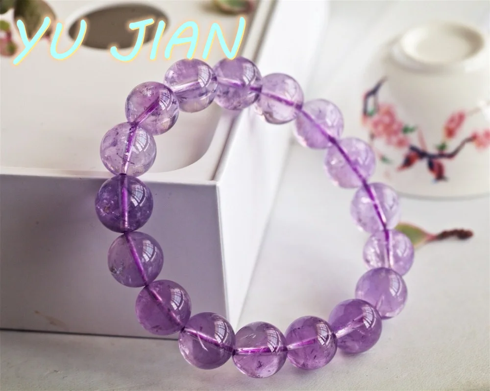 

Natural Purple Lavender Amethyst Quartz Bracelet Crystal 10mm 12mm 14mm Clear Round Beads Ladies Mens Crysta Fasion Bangle