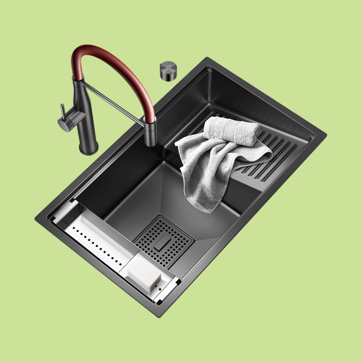 ASRAS คุณภาพสูงห้องครัว 304 อ่างล้างหน้าสแตนเลสอ่างล้างจานห้องน้ําแบบบูรณาการอ่างล้างหน้าการออกแบบแฟชั่นนาโนสีเทา 1