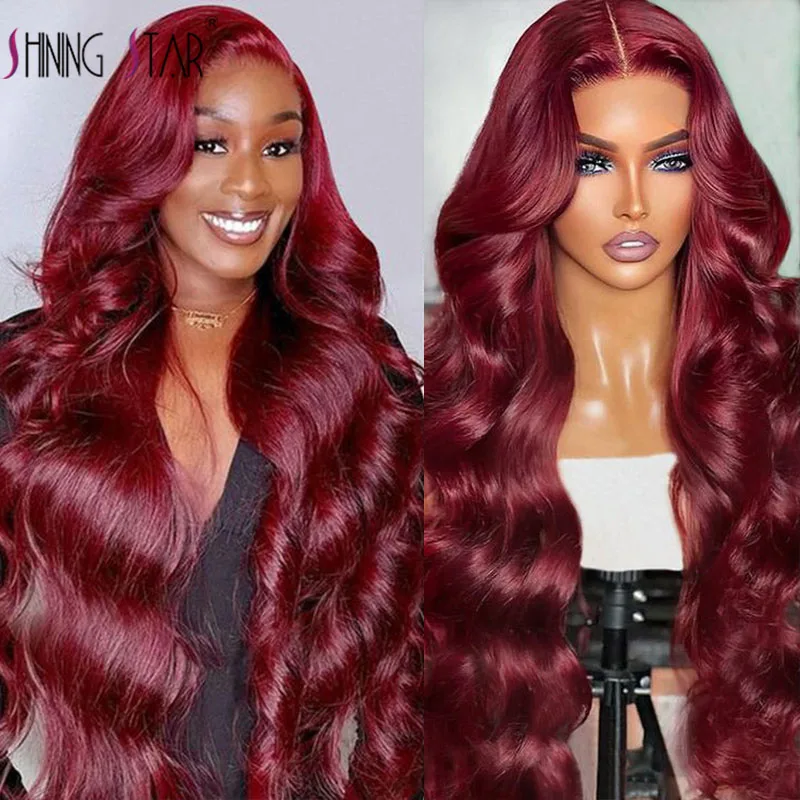 

13X4 Burgundy 99J Body Wave Lace Front Human Hair Wigs 13x6 HD Transparent Lace Frontal Human Hair Wigs Brazilian Wig 30 34 Inch