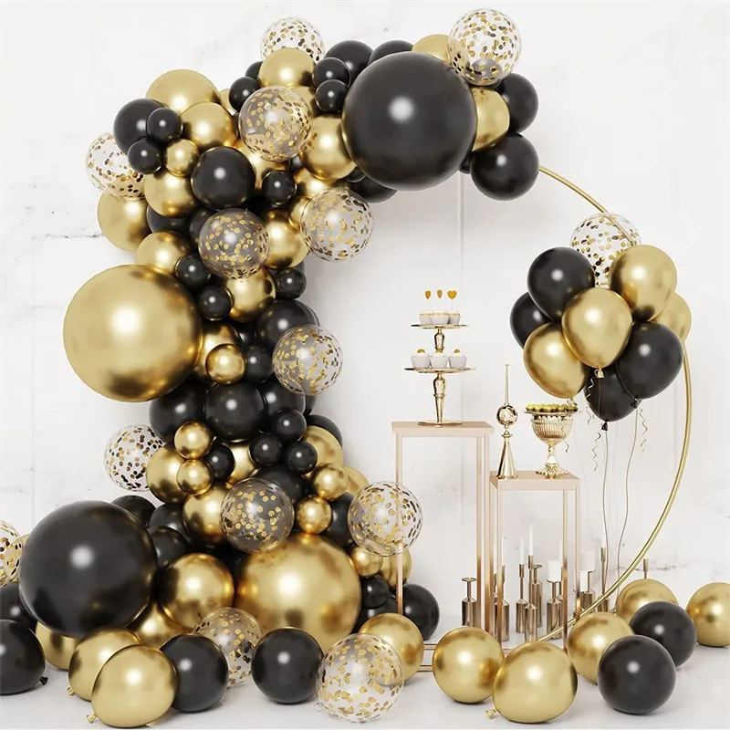 

115pcs Balloon Arch Garland Kit Chrome Metallic Gold Latex Black Polka Dot Balloons Wedding Baby Shower Birthday Decors Supplies