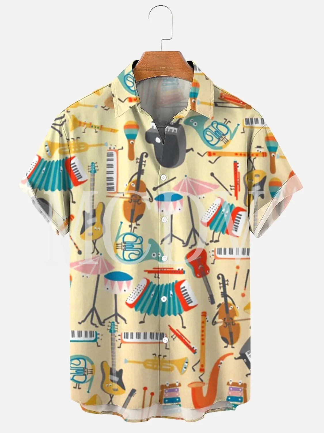 Men's Halloween Skeletons And Music Print Short Sleeve Shirt Hawaiian Shirt
