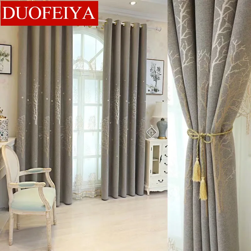 

Curtain for Living Dining Room Bedroom Tree Jacquard High Shading Modern Cotton Linen Tree