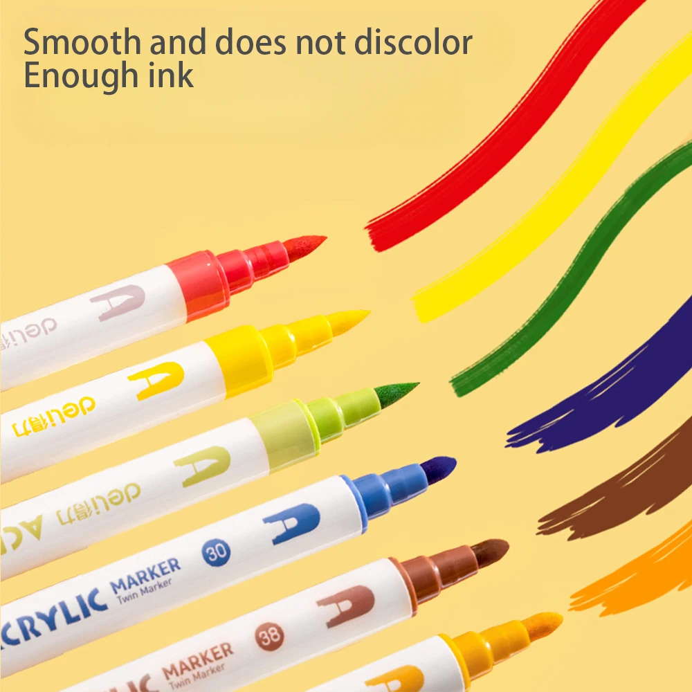 デリ 12/24/36/48 色油性アクリルマーカー双頭アクリルペイント