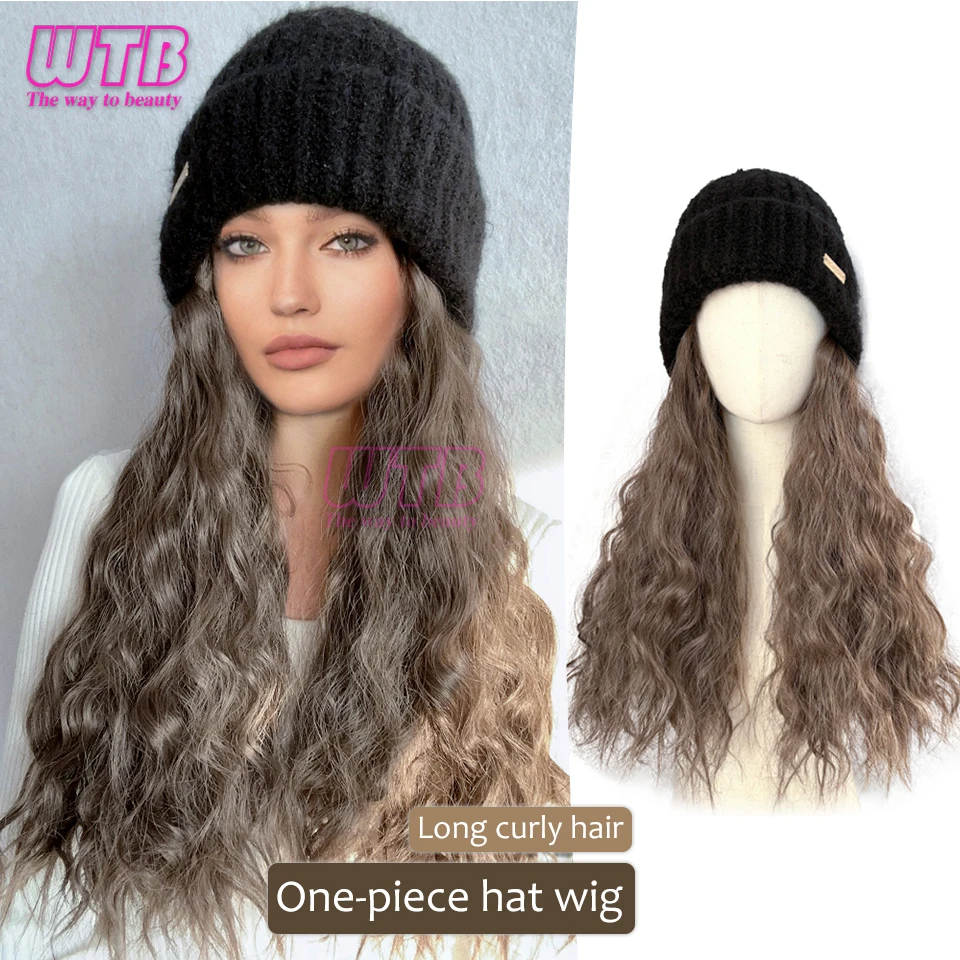 

Синтетический женский парик WTB, трикотажная шапка с длинными вьющимися волосами 16 дюймов, теплая мягкая лыжная одежда, осень-зима