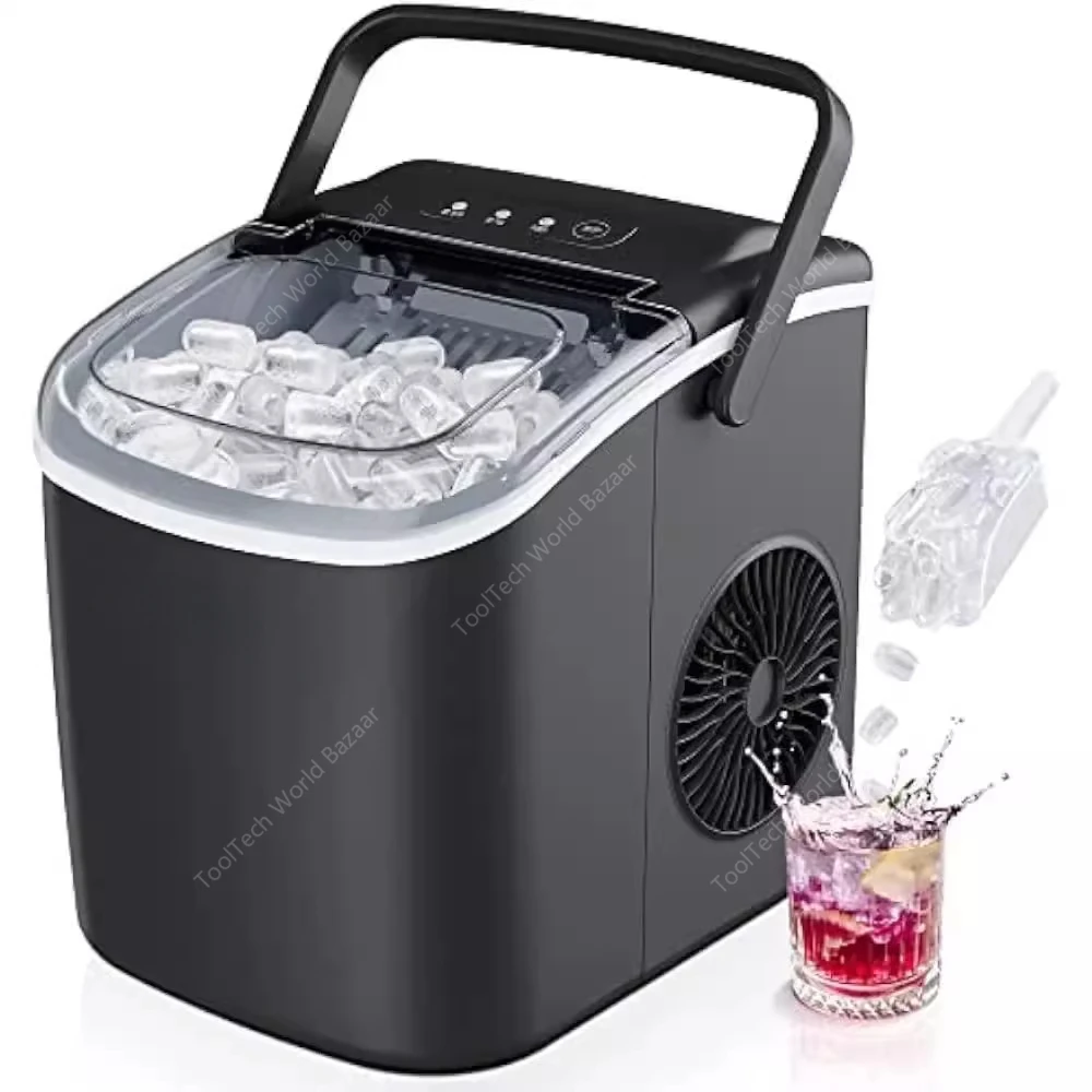 EUHOMY Countertop Ice Maker Machine with Handle, 26lbs in 24