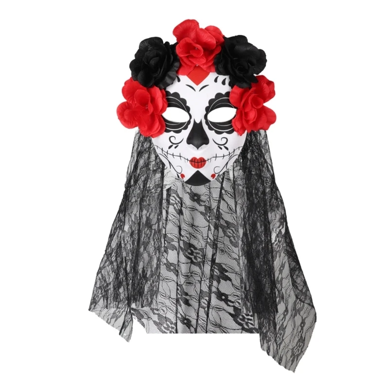 

Spooky Masquerade Day of the Dead Mask Scary Halloween Party Flower Headband Dropship