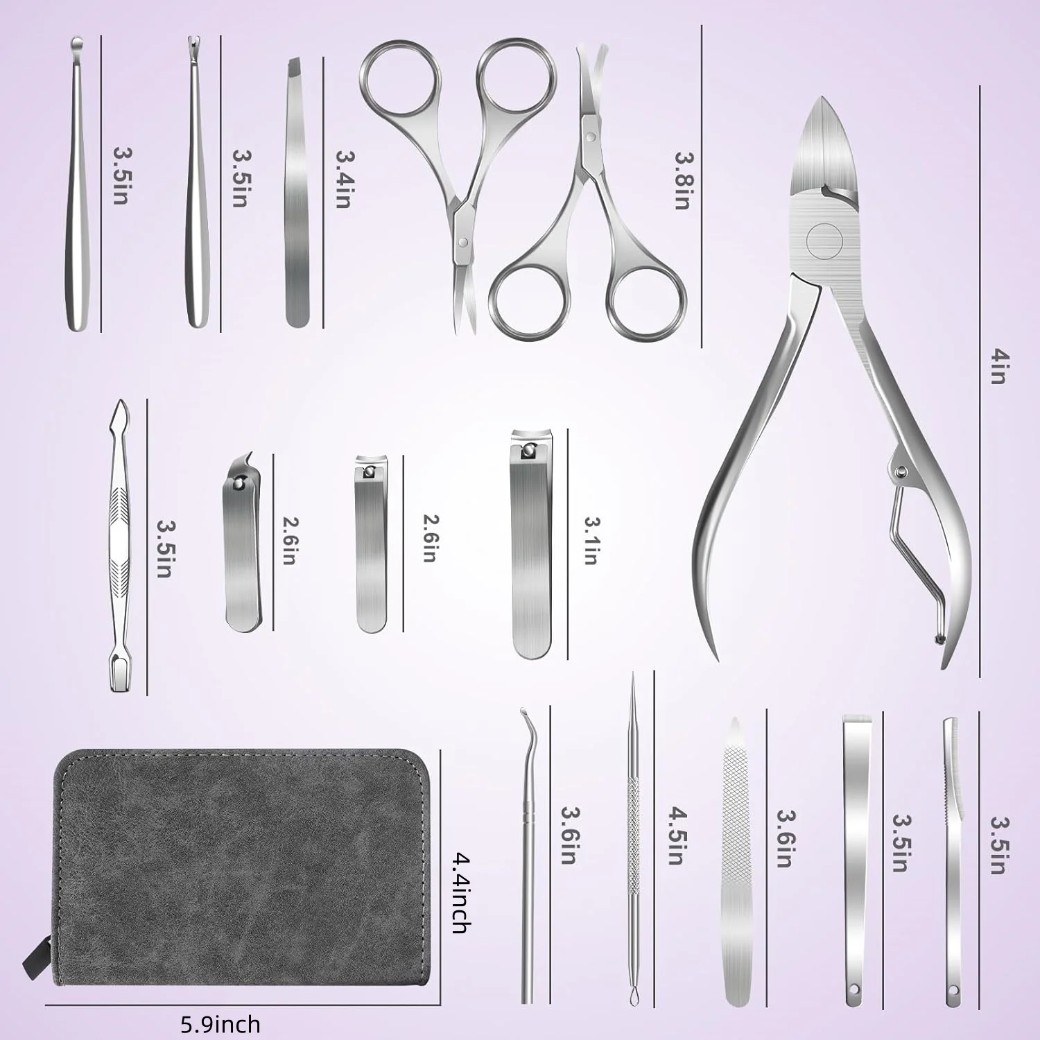 15pcs Stainless Steel Nail Clipper Cutter Trimmer Earpick Grooming Kit Manicure Pedicure Scissor Tweezer Nail Tools Set With Bla 5
