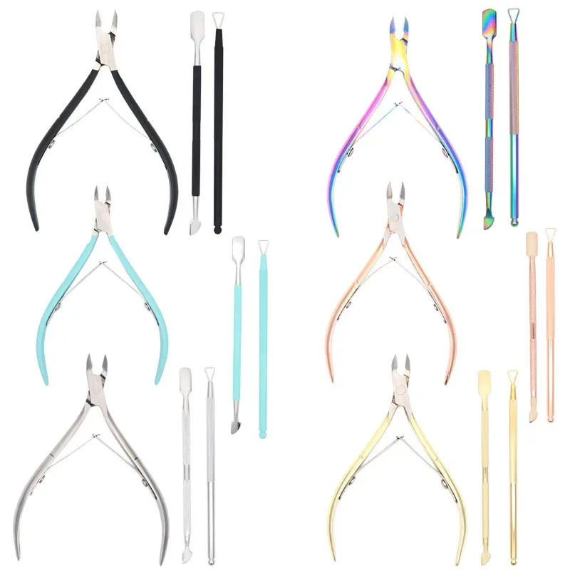 3pcs set Nail Cuticle Nipper Scissors 6 colors Tweezer Clipper Dead Skin Remover Scissor Plier Pusher nail art beauty Tool