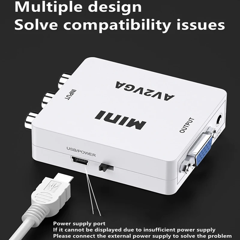 1080P AV RCA CVBS to VGA Video Converter for Monitor VGA to AV RCA Video Adapter with 3.5mm Audio for TV Box HDTV Conversor
