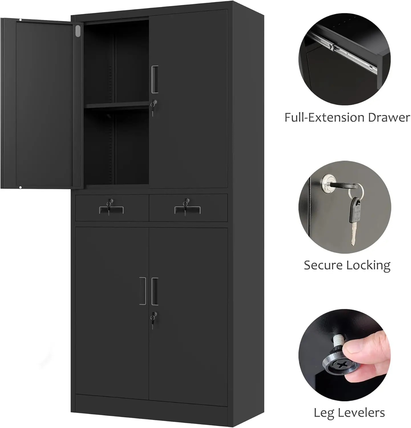 Metal Storage Cabinet with Locking Doors and Adjustable Shelves, Lockable Storage Cabinets with Drawers for Home Office Garage 6
